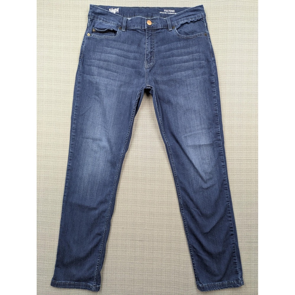 Mugsy Fultons Jeans Mens 34x31 (36x32) Blue Medium Wash Tapered Stretch Denim